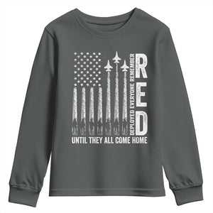RED Friday Remember Everyone Deployed Youth Sweatshirt Military American Flag TS10 Dark Heather Print Your Wear
