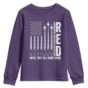 RED Friday Remember Everyone Deployed Youth Sweatshirt Military American Flag TS10 Purple Print Your Wear