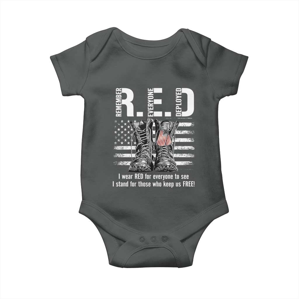 On Friday We Wear Red Military R.E.D Friday Baby Onesie American Flag TS10 Dark Heather Print Your Wear