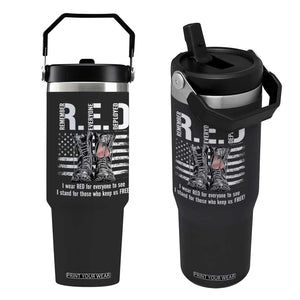 On Friday We Wear Red Military R.E.D Friday Flip Straw Tumbler American Flag TS10 One Size: 30 oz Black Print Your Wear