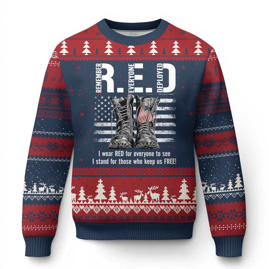 On Friday We Wear Red Military R.E.D Friday Ugly Christmas Sweater American Flag TS10 Navy Red Print Your Wear