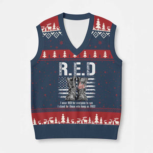 On Friday We Wear Red Military R.E.D Friday V-Neck Knit Sweater Vest American Flag - Print Your Wear