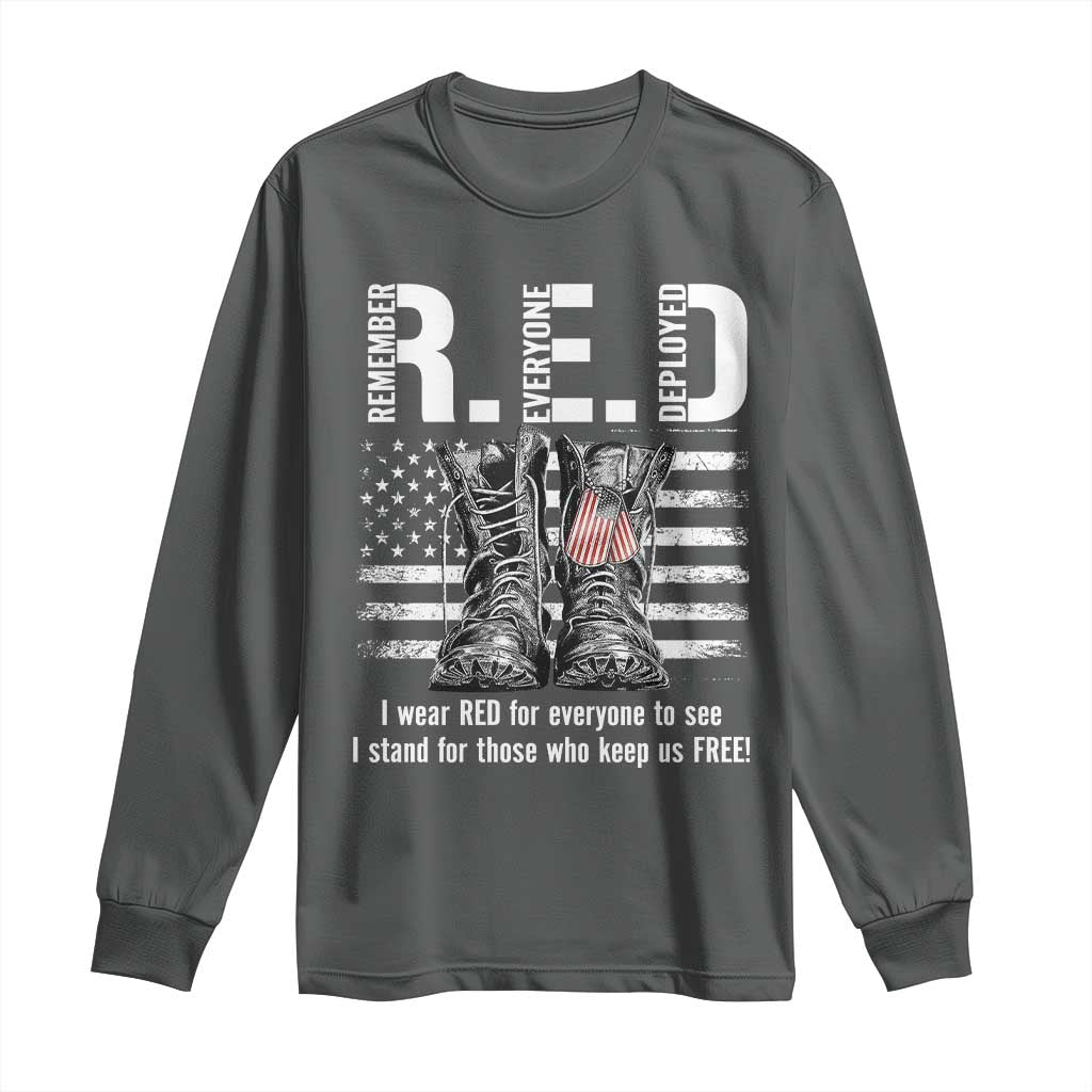 On Friday We Wear Red Military R.E.D Friday Long Sleeve Shirt American Flag TS10 Dark Heather Print Your Wear