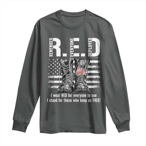 On Friday We Wear Red Military R.E.D Friday Long Sleeve Shirt American Flag TS10 Dark Heather Print Your Wear