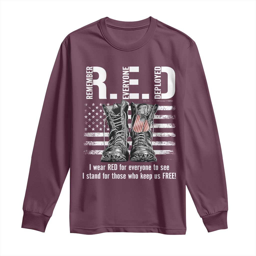 On Friday We Wear Red Military R.E.D Friday Long Sleeve Shirt American Flag TS10 Maroon Print Your Wear