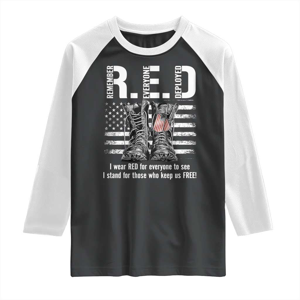 On Friday We Wear Red Military R.E.D Friday Raglan Shirt American Flag TS10 Black White Print Your Wear