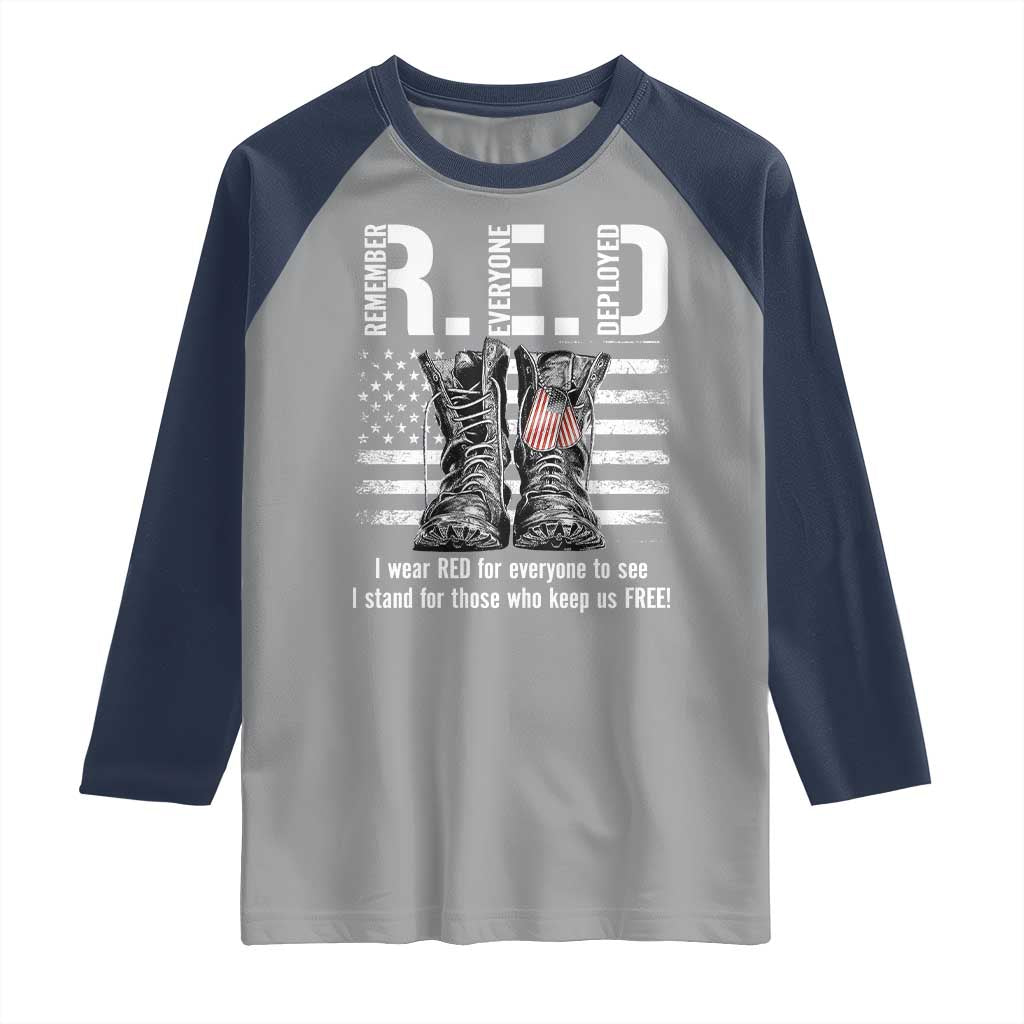 On Friday We Wear Red Military R.E.D Friday Raglan Shirt American Flag TS10 Sport Gray Navy Print Your Wear