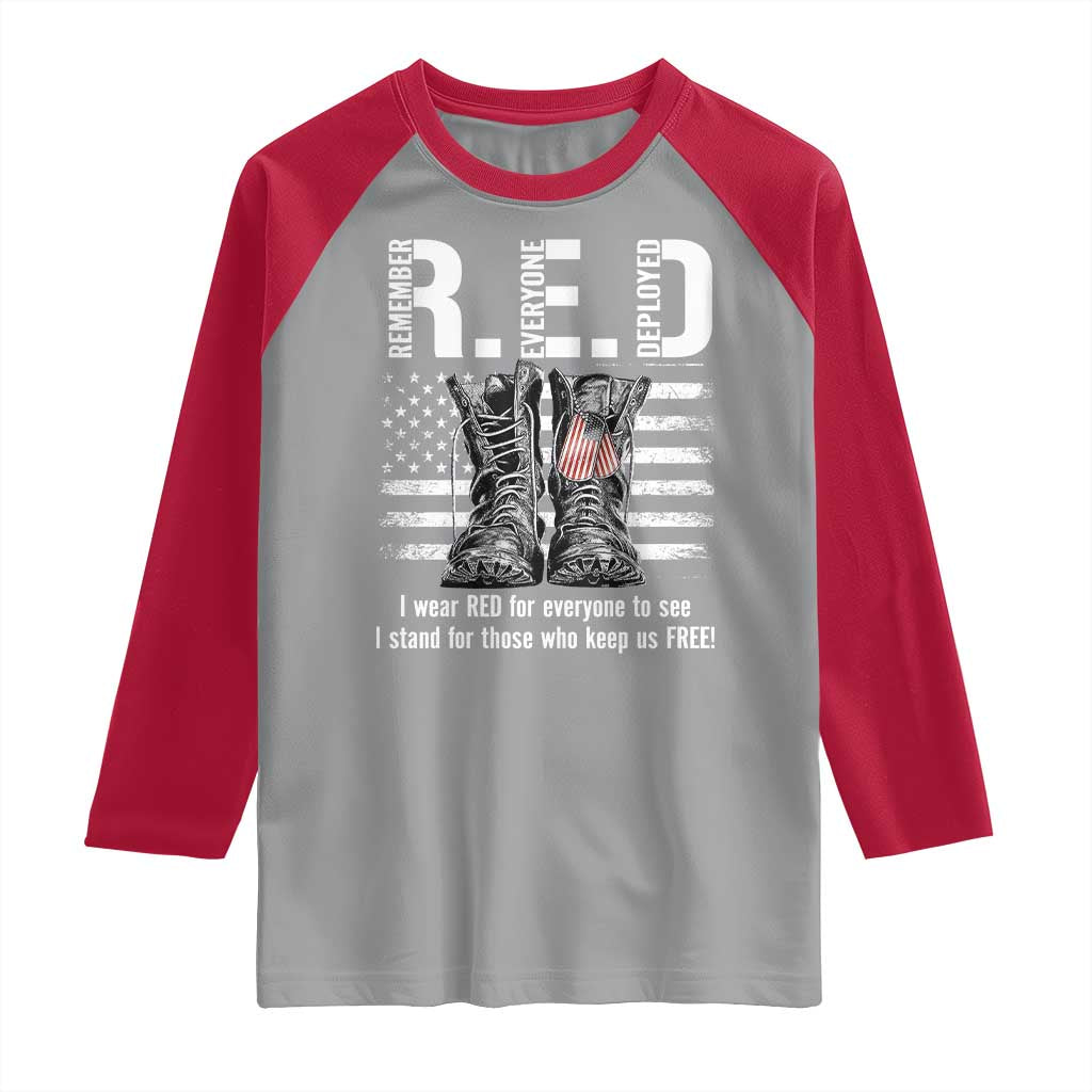 On Friday We Wear Red Military R.E.D Friday Raglan Shirt American Flag TS10 Sport Gray Red Print Your Wear
