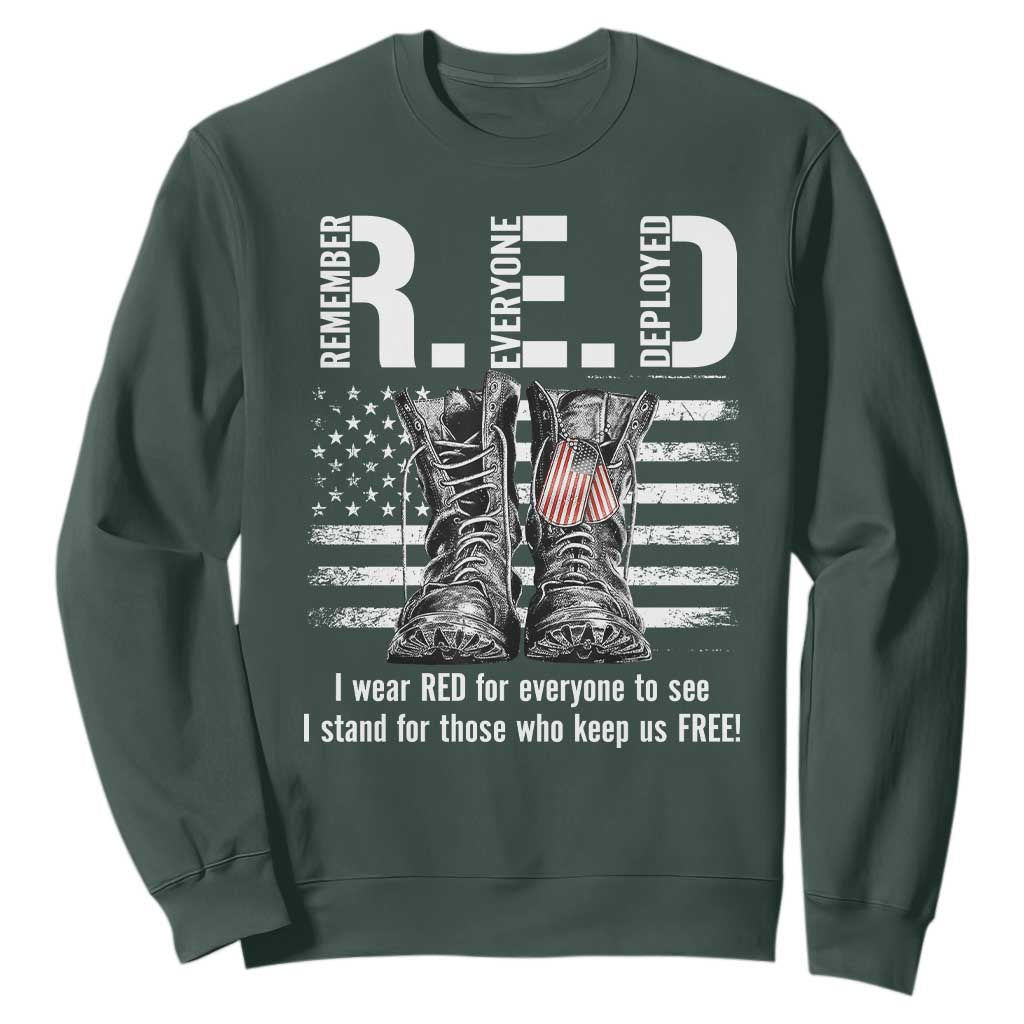 On Friday We Wear Red Military R.E.D Friday Sweatshirt American Flag TS10 Dark Forest Green Print Your Wear
