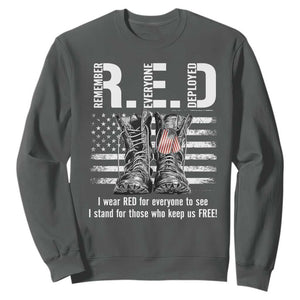 On Friday We Wear Red Military R.E.D Friday Sweatshirt American Flag TS10 Dark Heather Print Your Wear
