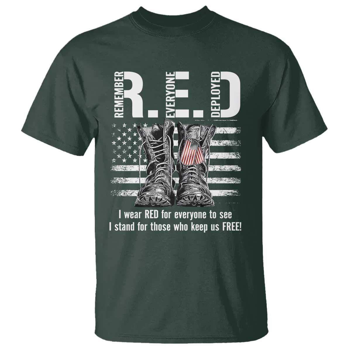 On Friday We Wear Red Military R.E.D Friday T Shirt American Flag TS10 Dark Forest Green Print Your Wear