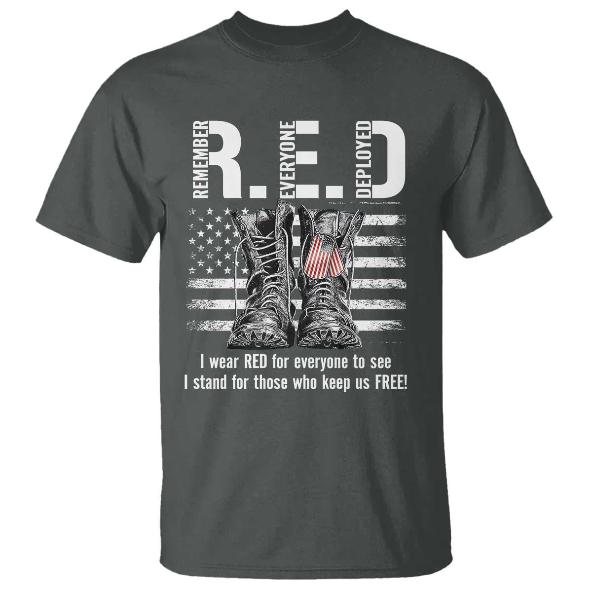 On Friday We Wear Red Military R.E.D Friday T Shirt American Flag TS10 Dark Heather Print Your Wear