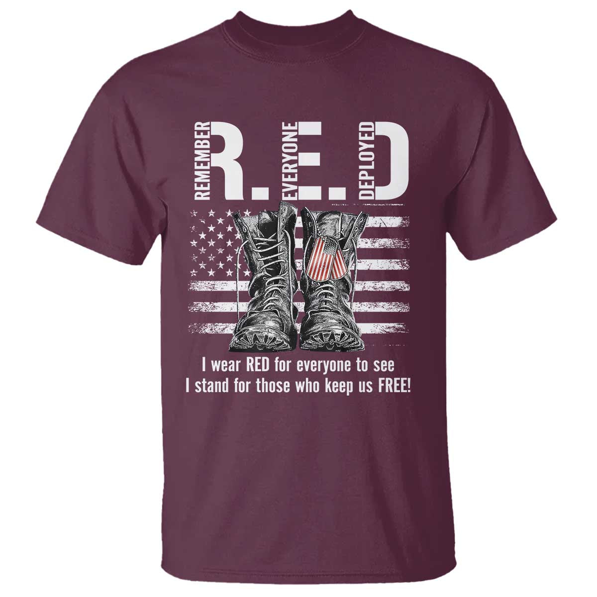 On Friday We Wear Red Military R.E.D Friday T Shirt American Flag TS10 Maroon Print Your Wear