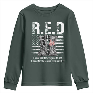 On Friday We Wear Red Military R.E.D Friday Youth Sweatshirt American Flag TS10 Dark Forest Green Print Your Wear