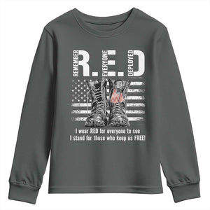 On Friday We Wear Red Military R.E.D Friday Youth Sweatshirt American Flag TS10 Dark Heather Print Your Wear