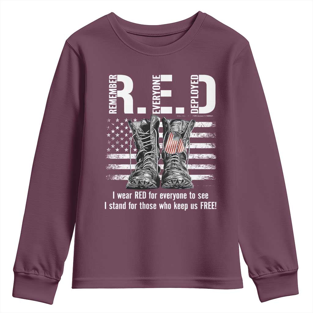 On Friday We Wear Red Military R.E.D Friday Youth Sweatshirt American Flag TS10 Maroon Print Your Wear