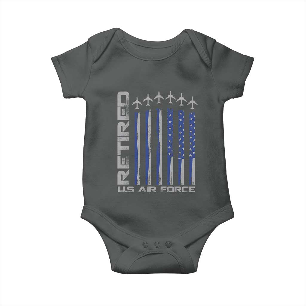 Retired US Air Force Baby Onesie Vintage USAF Veteran USA Flag TS10 Dark Heather Print Your Wear
