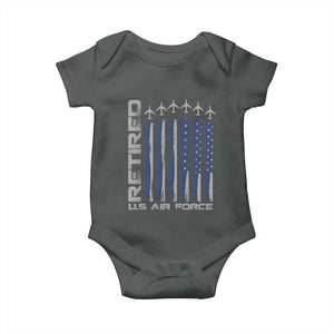 Retired US Air Force Baby Onesie Vintage USAF Veteran USA Flag TS10 Dark Heather Print Your Wear