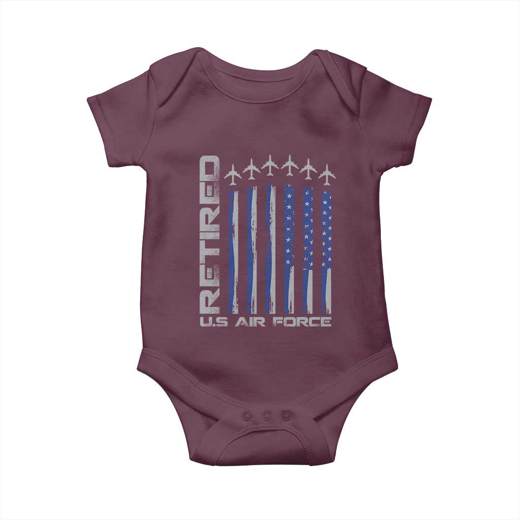 Retired US Air Force Baby Onesie Vintage USAF Veteran USA Flag TS10 Maroon Print Your Wear