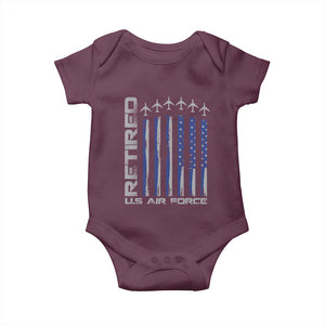 Retired US Air Force Baby Onesie Vintage USAF Veteran USA Flag TS10 Maroon Print Your Wear