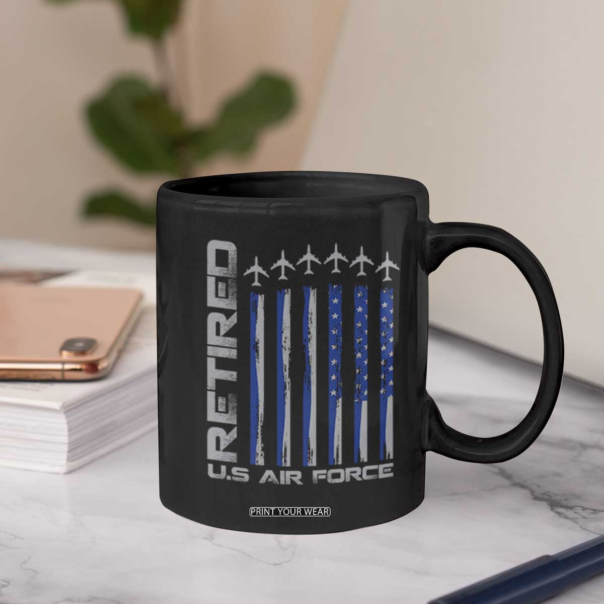 Retired US Air Force Coffee Mug Vintage USAF Veteran USA Flag TS10 Print Your Wear