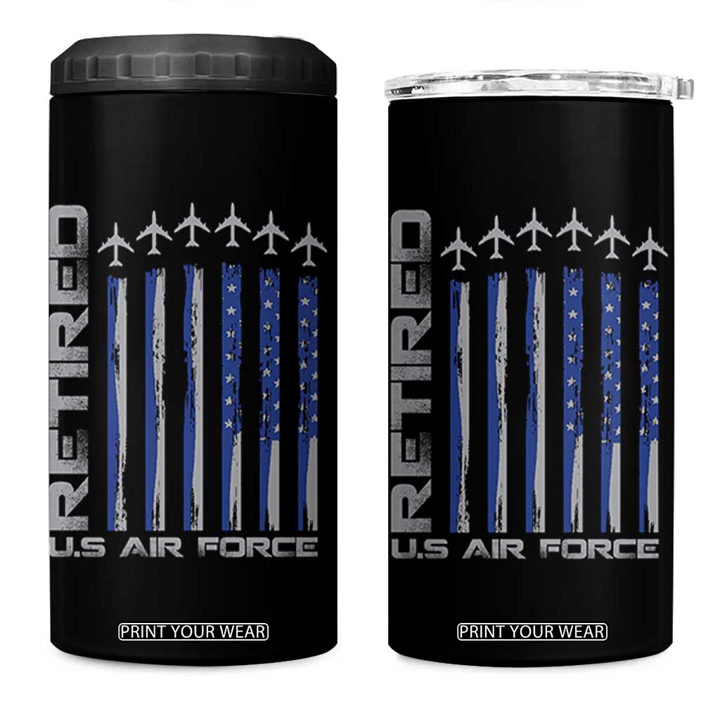 Retired US Air Force 4 in 1 Can Cooler Tumbler Vintage USAF Veteran USA Flag TS10 One Size: 16 oz Black Print Your Wear