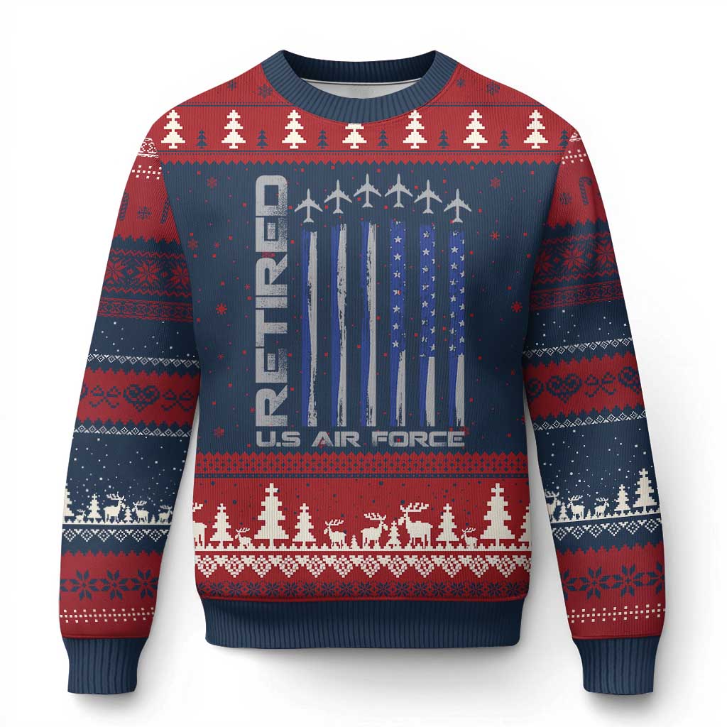 Retired US Air Force Ugly Christmas Sweater Vintage USAF Veteran USA Flag TS10 Navy Red Print Your Wear