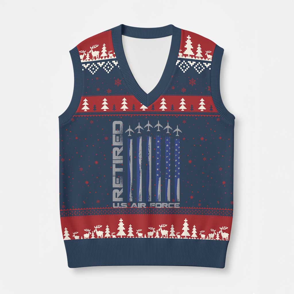 Retired US Air Force V-Neck Knit Sweater Vest Vintage USAF Veteran USA Flag TS10 Navy Red Print Your Wear
