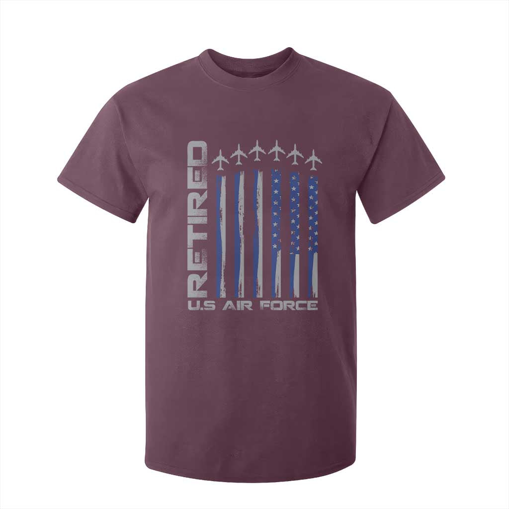 Retired US Air Force T Shirt For Kid Vintage USAF Veteran USA Flag TS10 Maroon Print Your Wear