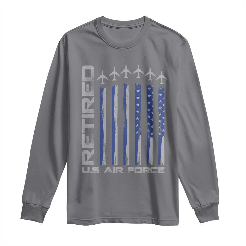 Retired US Air Force Long Sleeve Shirt Vintage USAF Veteran USA Flag TS10 Charcoal Print Your Wear