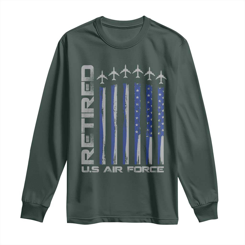 Retired US Air Force Long Sleeve Shirt Vintage USAF Veteran USA Flag TS10 Dark Forest Green Print Your Wear