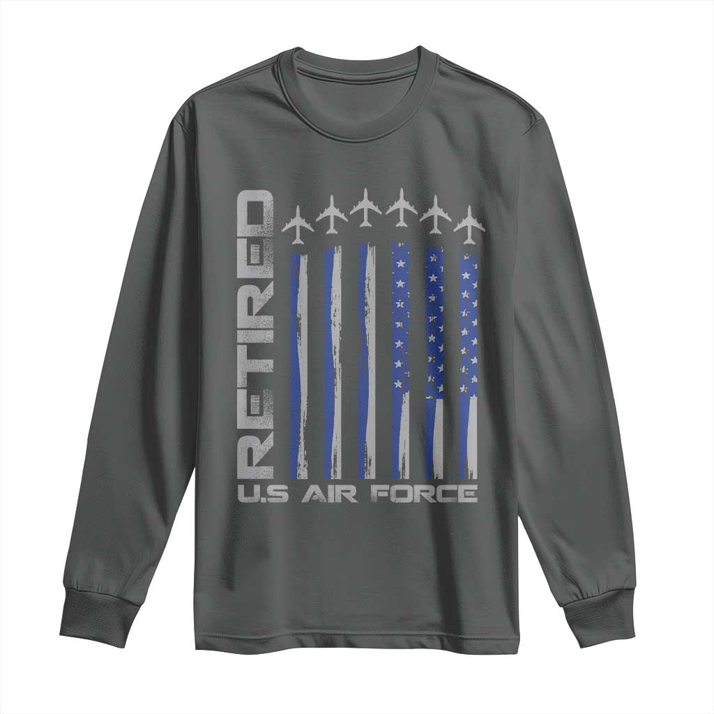 Retired US Air Force Long Sleeve Shirt Vintage USAF Veteran USA Flag TS10 Dark Heather Print Your Wear