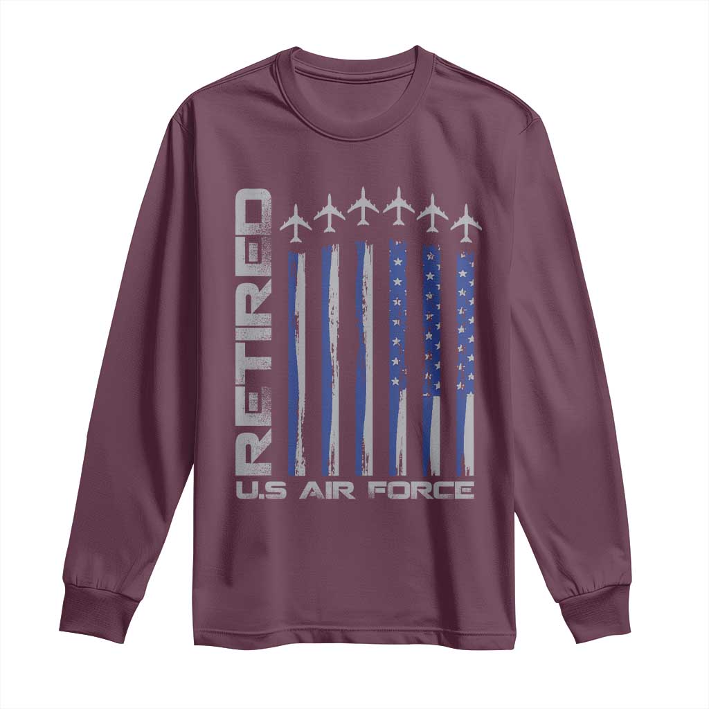 Retired US Air Force Long Sleeve Shirt Vintage USAF Veteran USA Flag TS10 Maroon Print Your Wear
