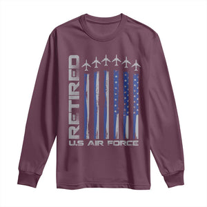 Retired US Air Force Long Sleeve Shirt Vintage USAF Veteran USA Flag TS10 Maroon Print Your Wear