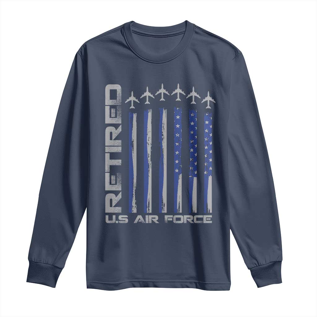 Retired US Air Force Long Sleeve Shirt Vintage USAF Veteran USA Flag TS10 Navy Print Your Wear