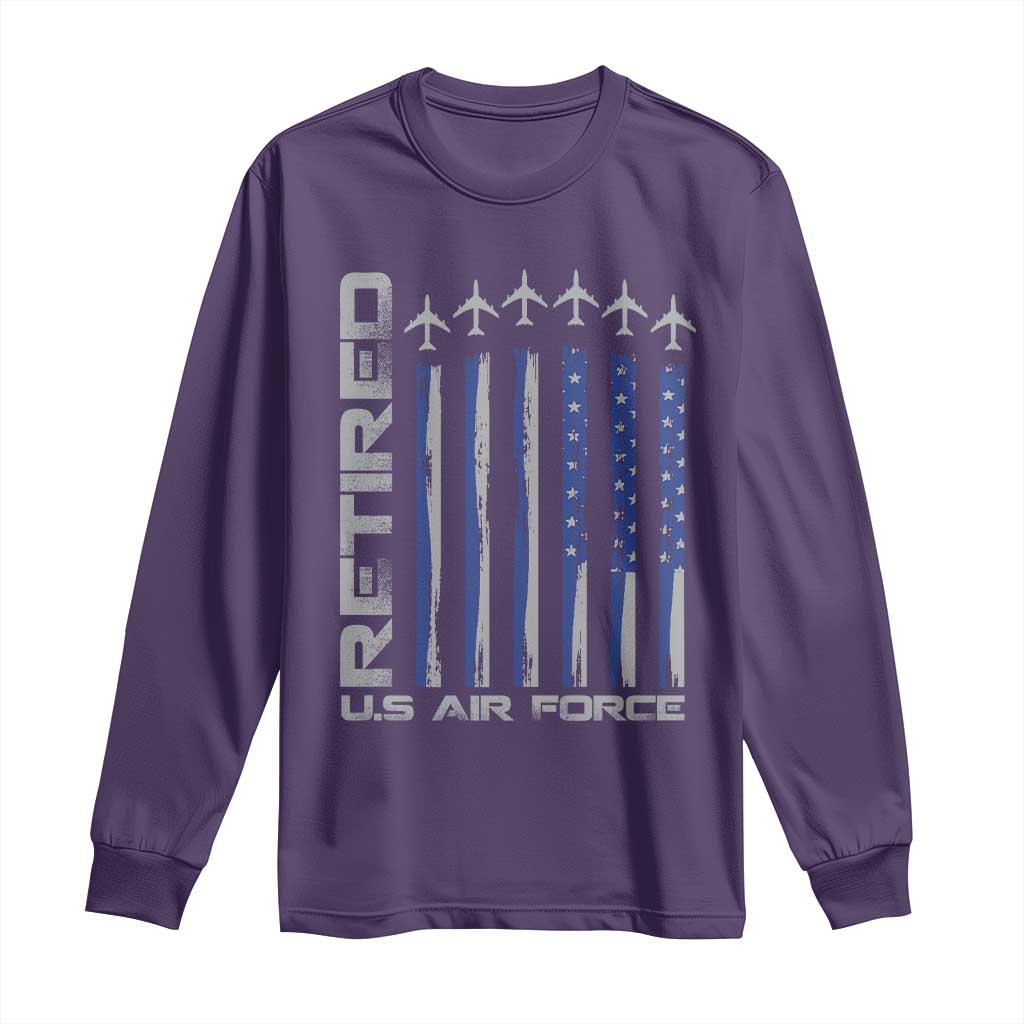 Retired US Air Force Long Sleeve Shirt Vintage USAF Veteran USA Flag TS10 Purple Print Your Wear
