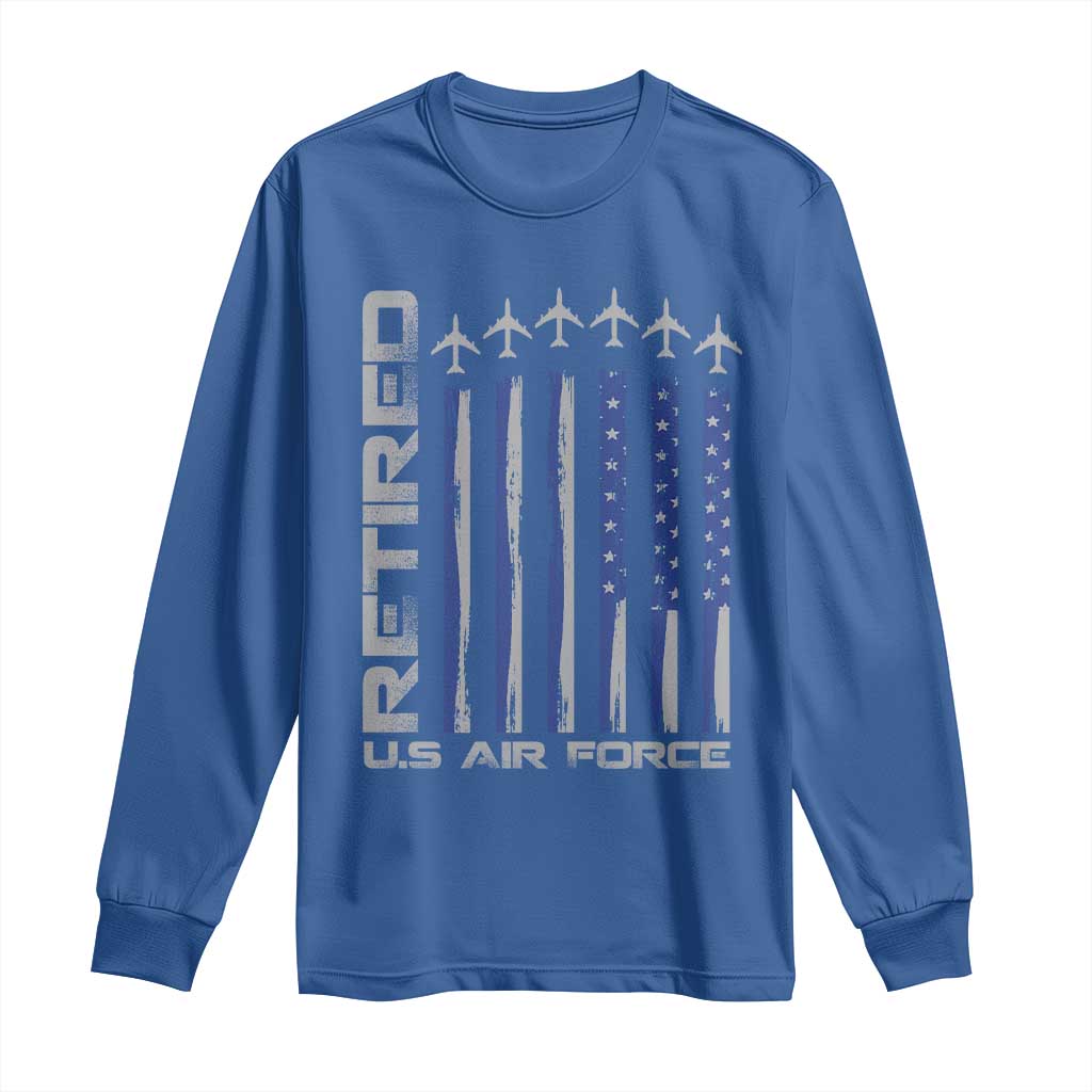 Retired US Air Force Long Sleeve Shirt Vintage USAF Veteran USA Flag TS10 Royal Blue Print Your Wear