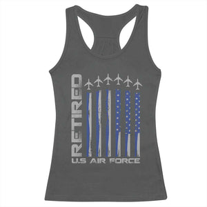 Retired US Air Force Racerback Tank Top Vintage USAF Veteran USA Flag TS10 Dark Heather Print Your Wear