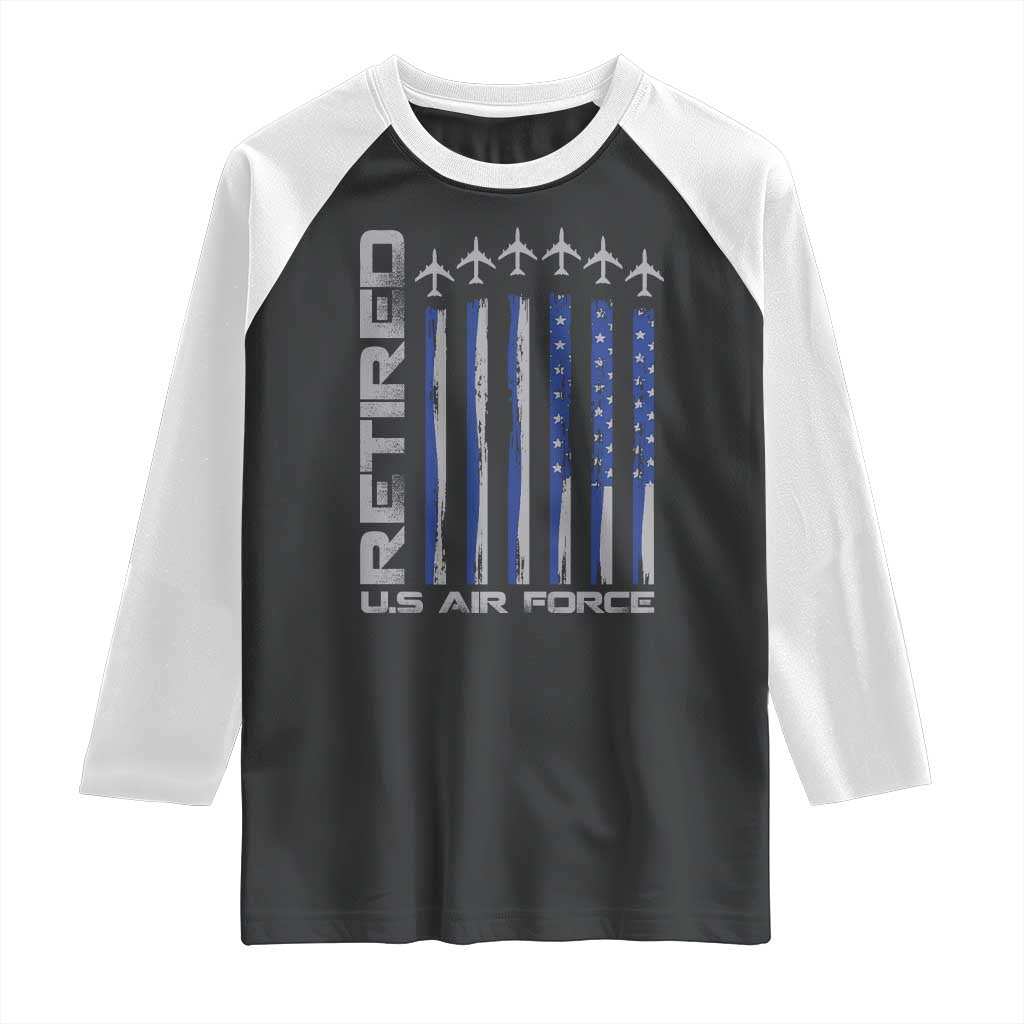 Retired US Air Force Raglan Shirt Vintage USAF Veteran USA Flag TS10 Black White Print Your Wear
