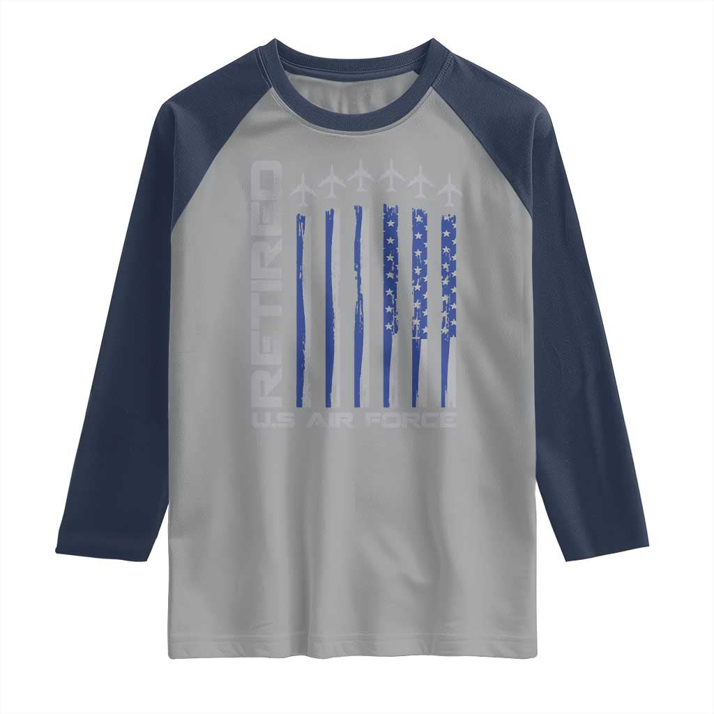 Retired US Air Force Raglan Shirt Vintage USAF Veteran USA Flag TS10 Sport Gray Navy Print Your Wear