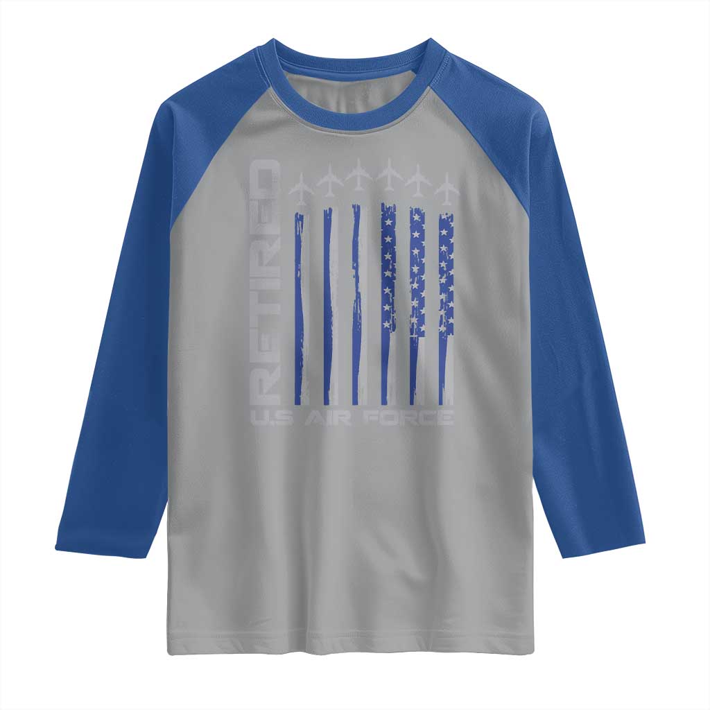 Retired US Air Force Raglan Shirt Vintage USAF Veteran USA Flag TS10 Sport Gray Royal Print Your Wear