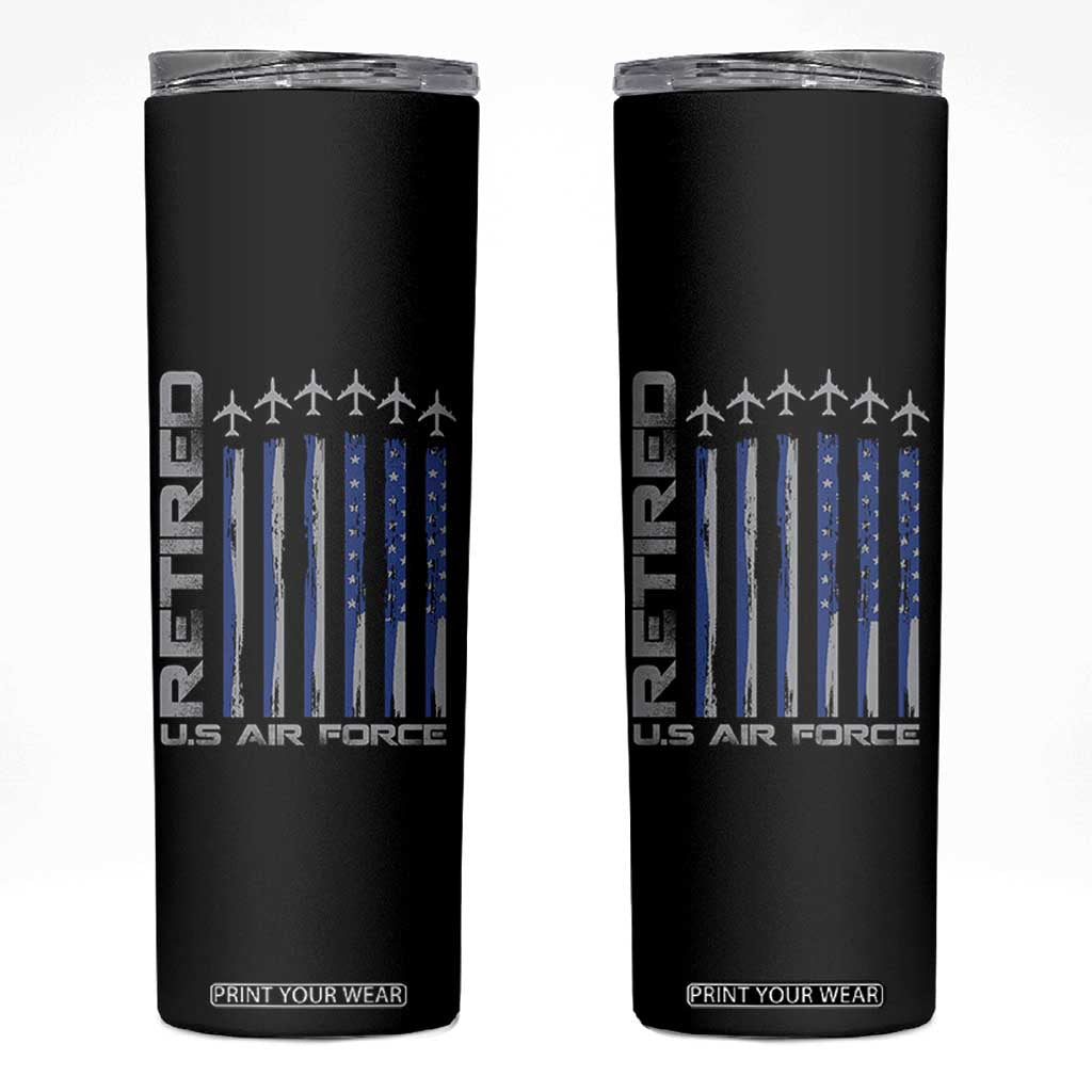 Retired US Air Force Skinny Tumbler Vintage USAF Veteran USA Flag TS10 Black Print Your Wear