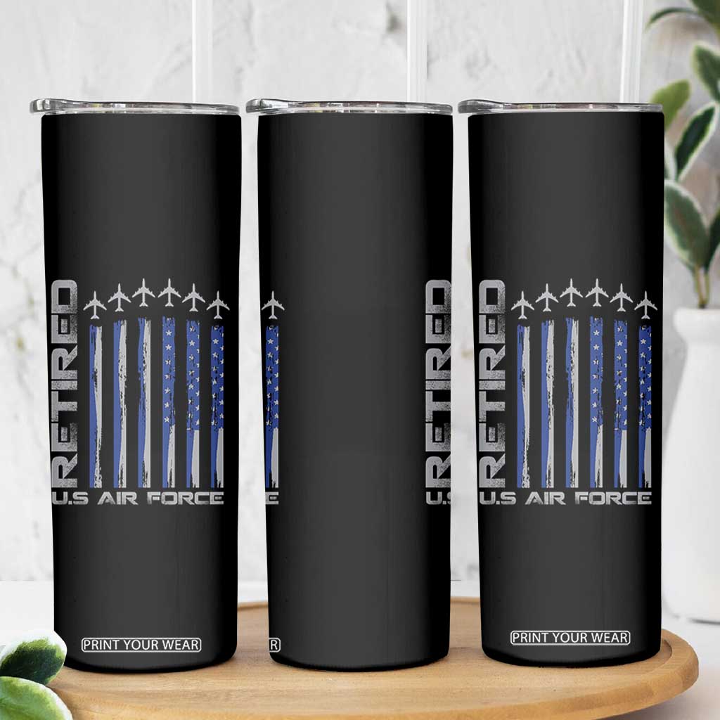 Retired US Air Force Skinny Tumbler Vintage USAF Veteran USA Flag TS10 Print Your Wear