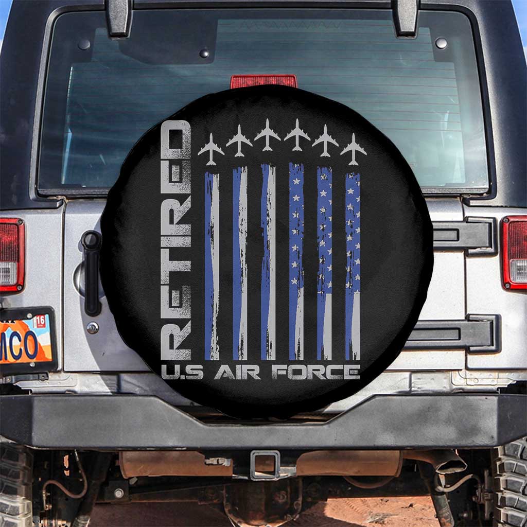 Retired US Air Force Spare Tire Cover Vintage USAF Veteran USA Flag TS10 No hole Black Print Your Wear