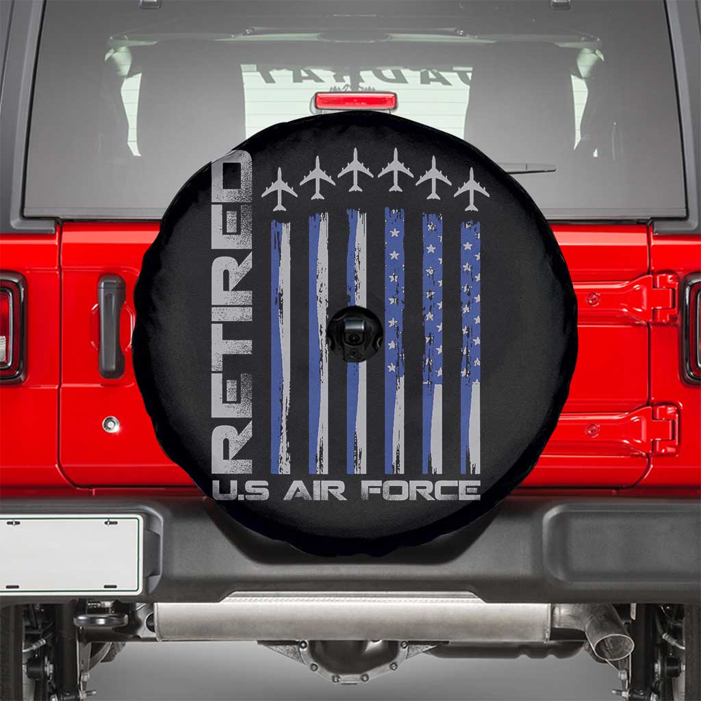 Retired US Air Force Spare Tire Cover Vintage USAF Veteran USA Flag TS10 Black Print Your Wear