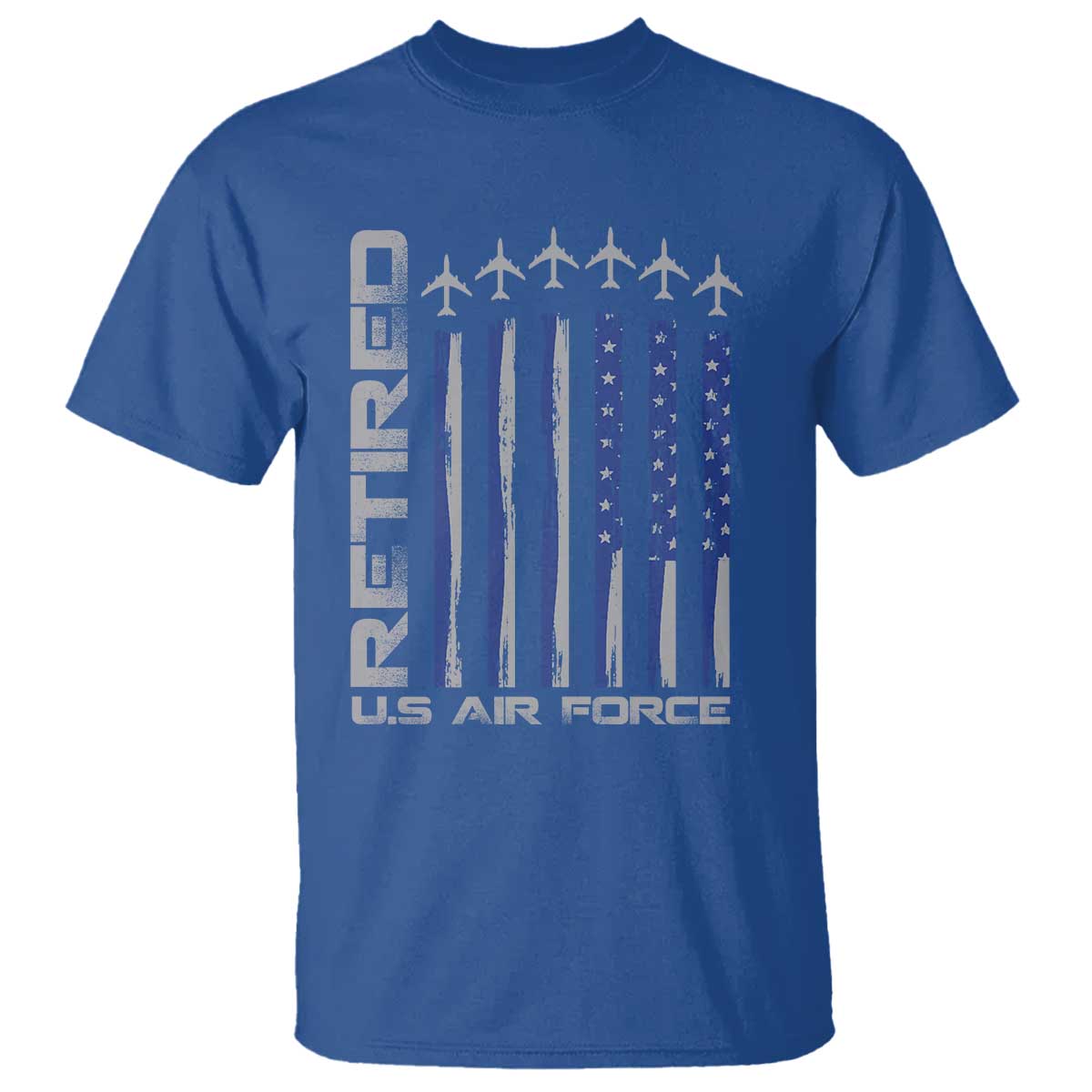 Retired US Air Force T Shirt Vintage USAF Veteran USA Flag TS10 Royal Blue Print Your Wear