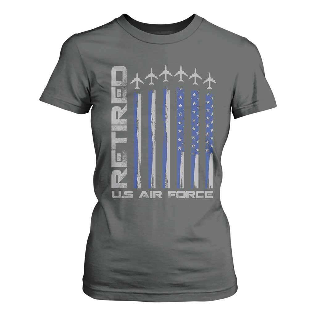 Retired US Air Force T Shirt For Women Vintage USAF Veteran USA Flag TS10 Dark Heather Print Your Wear