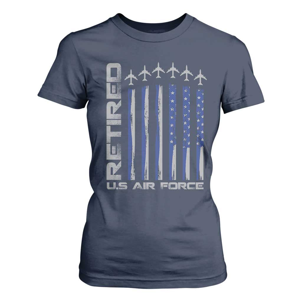 Retired US Air Force T Shirt For Women Vintage USAF Veteran USA Flag TS10 Navy Print Your Wear