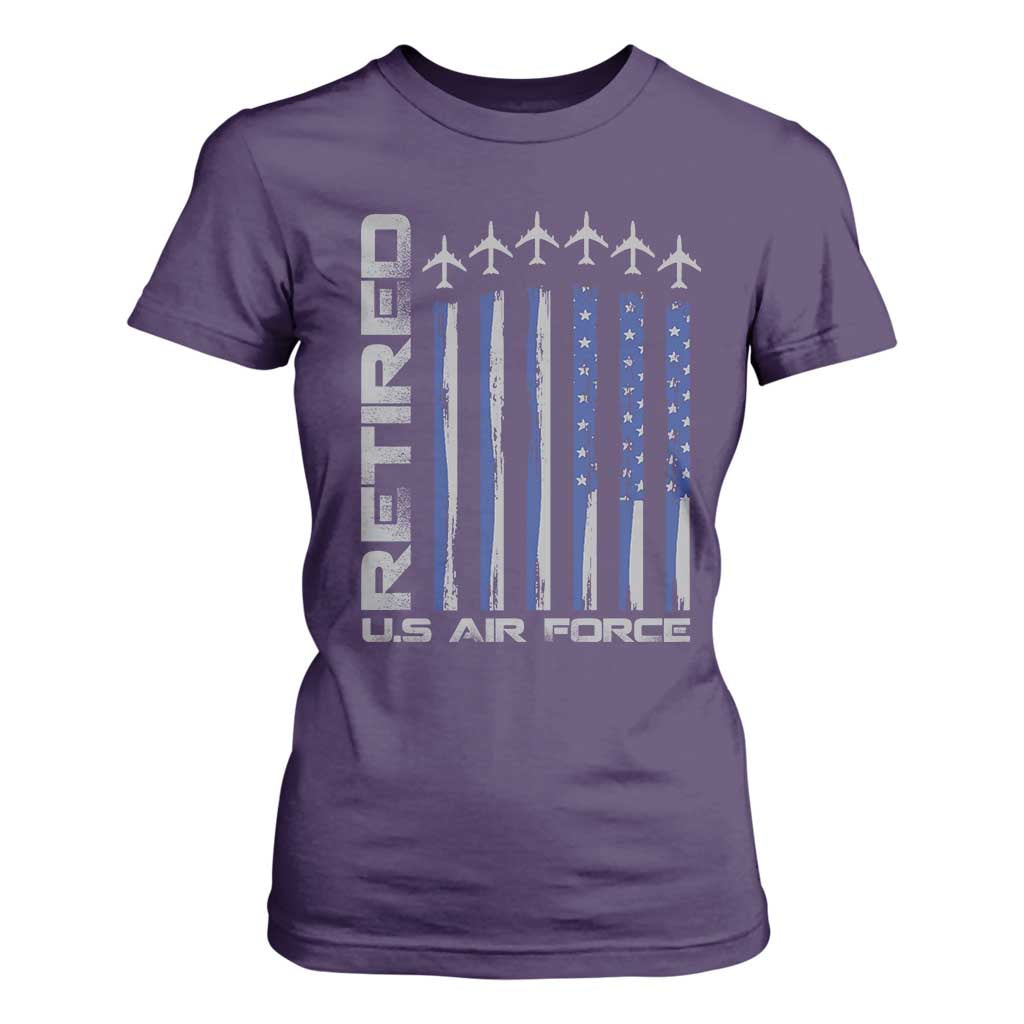 Retired US Air Force T Shirt For Women Vintage USAF Veteran USA Flag TS10 Purple Print Your Wear