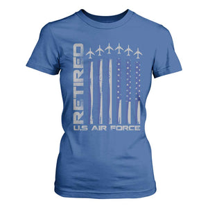 Retired US Air Force T Shirt For Women Vintage USAF Veteran USA Flag TS10 Royal Blue Print Your Wear